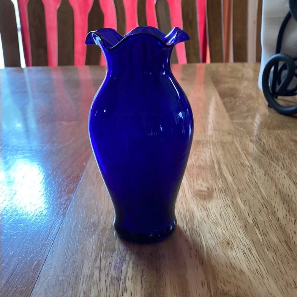 Cobalt Blue Glass Vase with Scalloped Edge